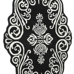 HOME Hand Tufted Traditional Area Rug – Black & White Wool Carpet | Rugs Of India