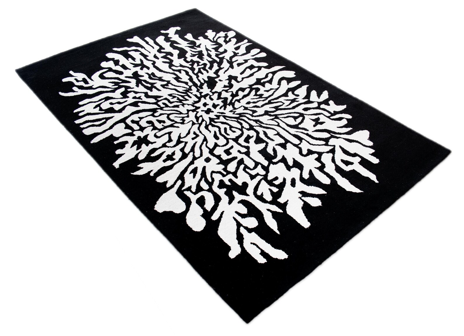 Hand Tufted Wool Area Rug – Black & White Handmade Carpet for Living Room | Design RO-01 - Image 3